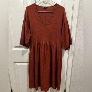 Zara Terracotta V-Neck Midi Dress
